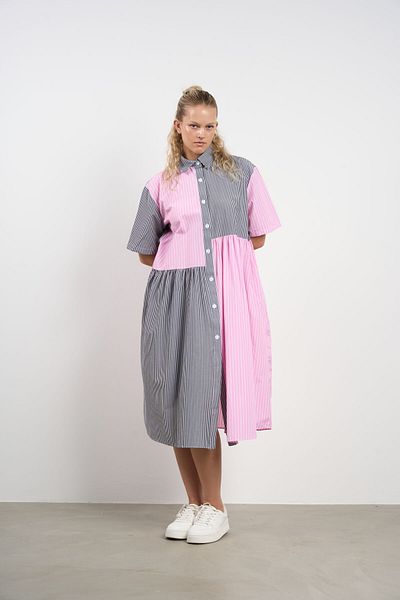 HANIQA Women's Plus Size Summer Garnished Striped Shirt Dress
