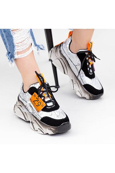 mei Women's Platform Sneakers SZ260 Black-Orange