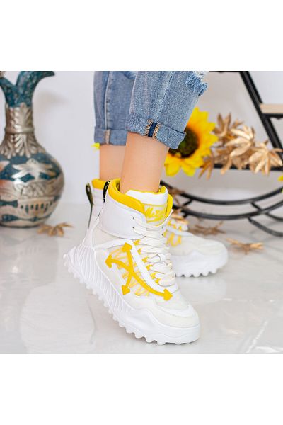mei Women's Platform Sneakers SZ239 White-Yellow