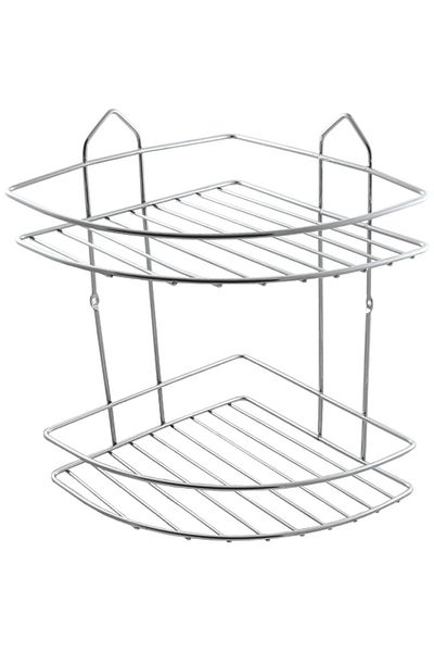flores Bathroom shelf, metal, corner, two shelves, shiny chrome, 210 x 210 mm