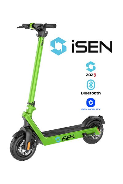 isen X9 Plus 2025 Folding Electric Scooter Green, BT, 10 inch, 850W, max. range 65km, up to 40km/h