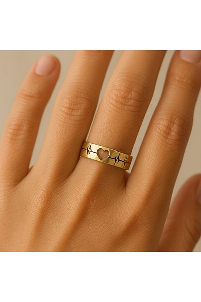 BY YASİN TOPÇU Heartbeat Pattern Steel Ring (Size 16)