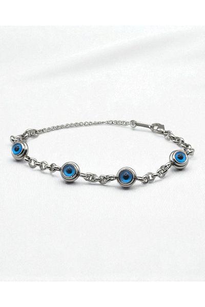 CEZY Handmade Adjustable Evil Eye Beaded 316 L Steel Bracelet, Stainless, Stylish and Durable