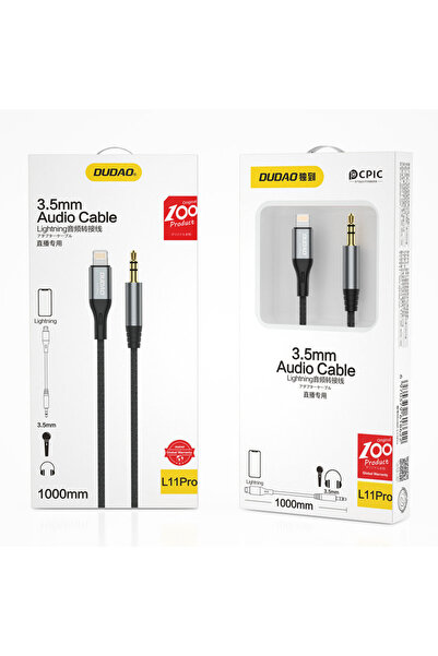 DUDAO Cablu audio AUX împletit din bumbac pentru iPhone Lightning - mini jack 3.5mm 1m gri