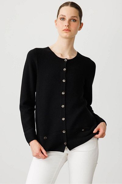Desen Triko Women's Crew Neck Buttoned Cardigan Black