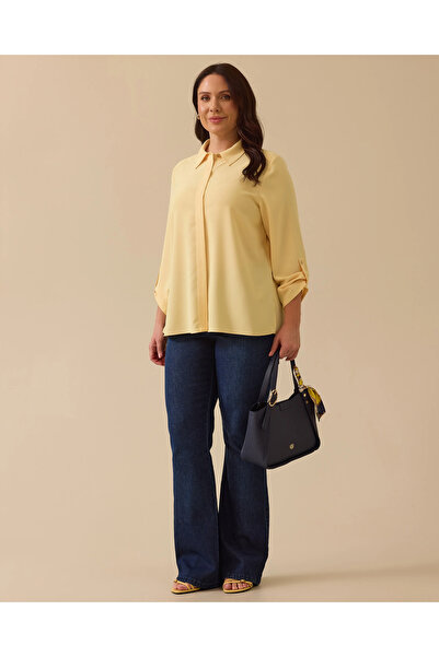 Gala-Xi قميص بأكمام طويلة وأزرار مخفية مقاس كبير