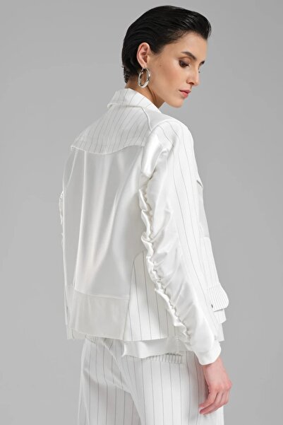 tw3 Jachetă blazer de damă din țesătură din satin și țesătură cu dungi