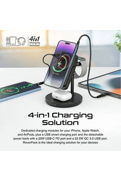 Promate 4-in-1 charging station with wireless charging support, 20W Type-C port and USB 3.0 port