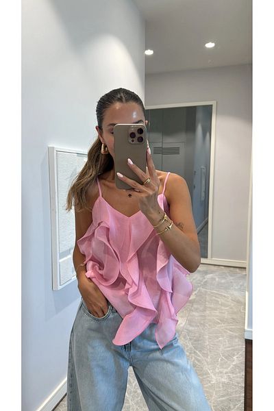solena sln Γυναικεία καλοκαιρινή μπλούζα με βολάν με ρυθμιζόμενο λουράκι νέας σεζόν