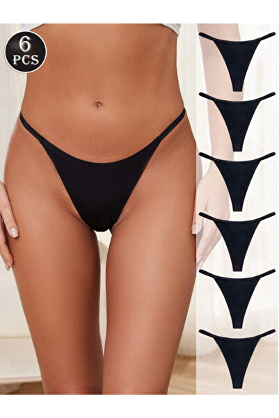 Lesa Wear Дамски комплект от 6 броя черни еластични прашки тип стринг