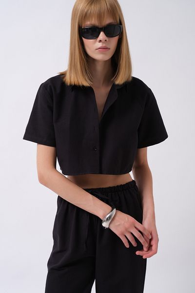 Black Fashion Cămașă neagră Crop Linen