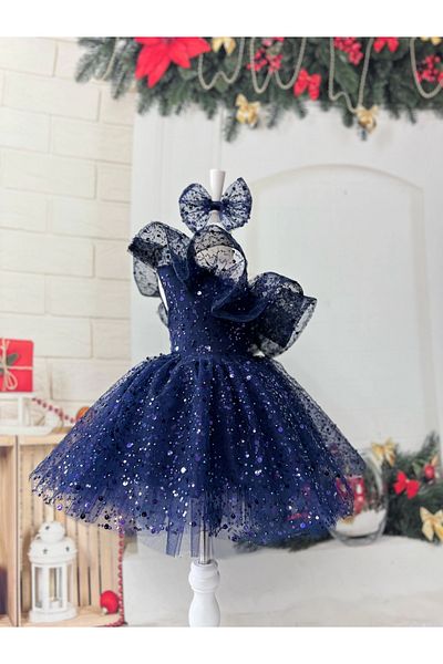 Nissa Navy Blue One Sleeve Stone Dress