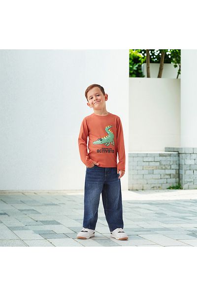 Juniors تي شيرت بطبعة جلد التمساح ورقبة دائرية وأكمام طويلة
