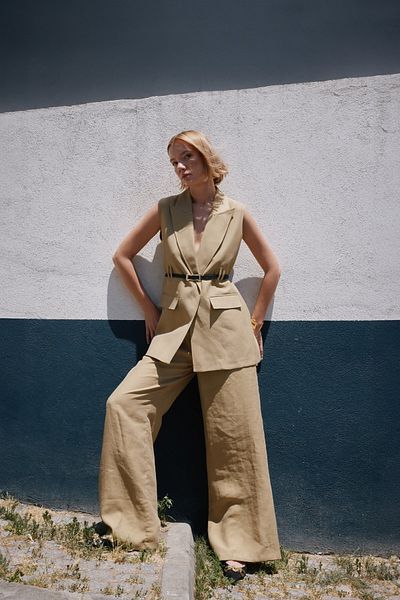 Sateen Casual Linen Trousers - Khaki