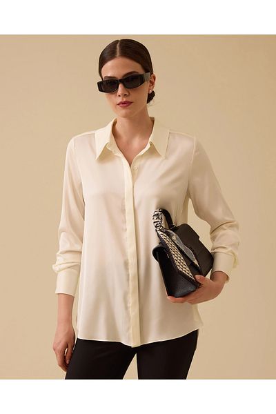 SEÇİL Satin Shirt with Hidden Buttons