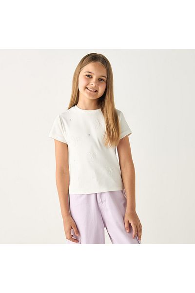 Juniors Embellished Short Sleeves T-shirt with Crew Neck