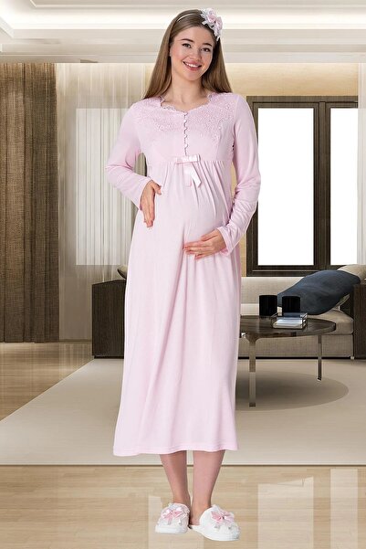 Mecit Pijama Women's Four Piece Long Sleeve Maternity Maternity Set 80% Cotton, 20% Viscose