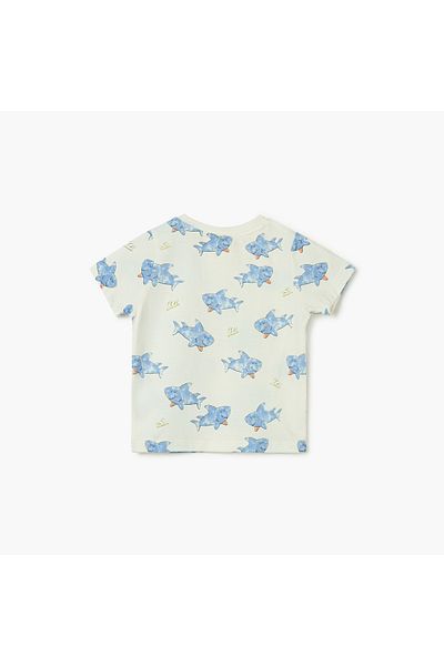 Juniors Shark Print T-shirt with Short Sleeves