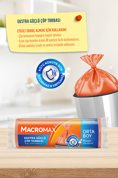 MACRO MAX Ekstra Güçlü Çöp Torbası Orta Boy - 15 Li Paket X10