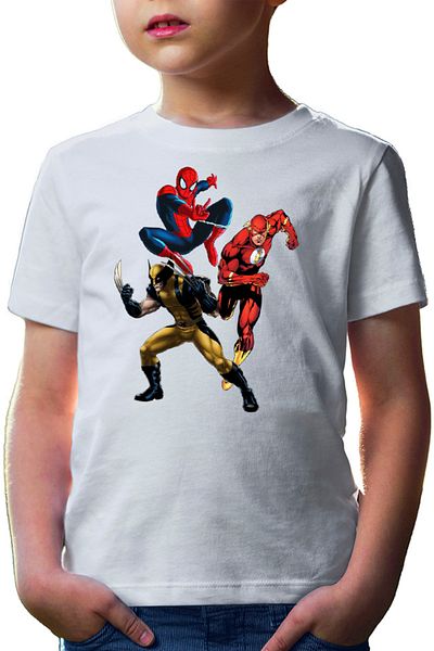 OEM Tricou copii Wolverine Spiderman Flash Fight Villians Bad Nice Super Powers