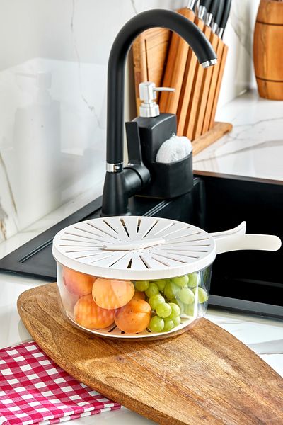 Espas Home Fruit Vegetable Strainer Storage Container Deep Freezer with Folding Handles - Refrigerator Organizer - Cream