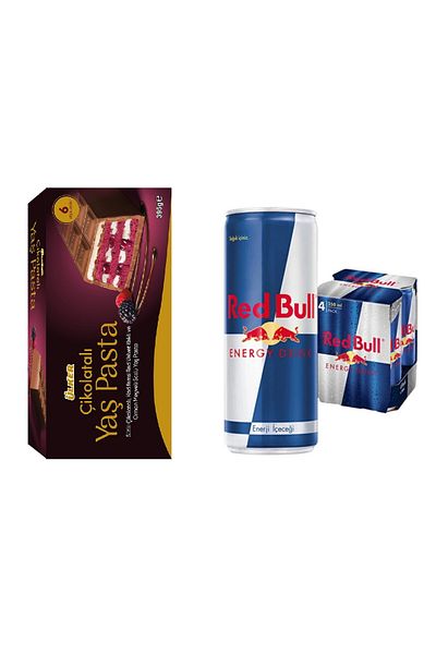 Ülker Cake Chocolate Forest Fruit Sauce Fresh Cake 395 Gr & Red Bull 250 ml X 4 Pieces