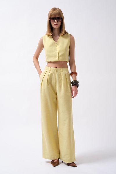 Black Fashion Double Pleated Palazzo Yellow Trousers