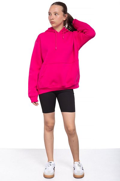 Cansın Mini Fuchsia Kangaroo Pocket Basic Hooded Sweatshirt for Girls 21206