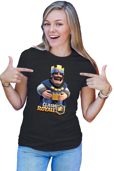 OEM Tricou Femei Clash Royale King Laugh Player Blue Side Gold