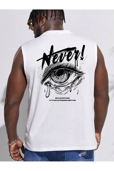 LUNAVISTA Men's Cotton Sports Sleeveless T-Shirt with Eye and Logo Print