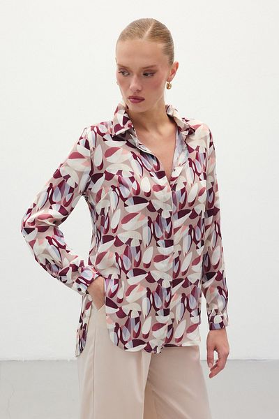 Sateen Patterned Long Shirt - Claret Red