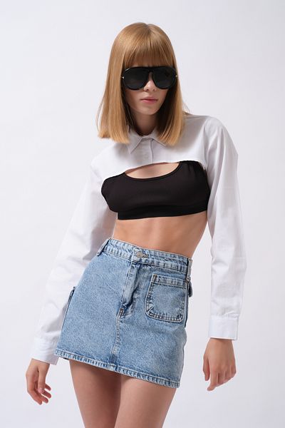 Black Fashion Μίνι μπλε τζιν φούστα με λεπτομέρεια τσέπης