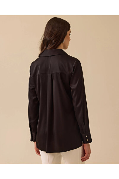 SEÇİL Satin Shirt with Hidden Buttons
