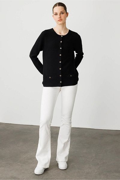Desen Triko Women's Crew Neck Buttoned Cardigan Black