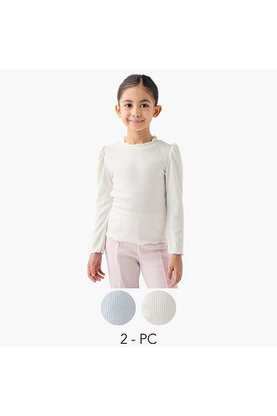 Juniors Ribbed T-shirt with Long Sleeves - Set of 2