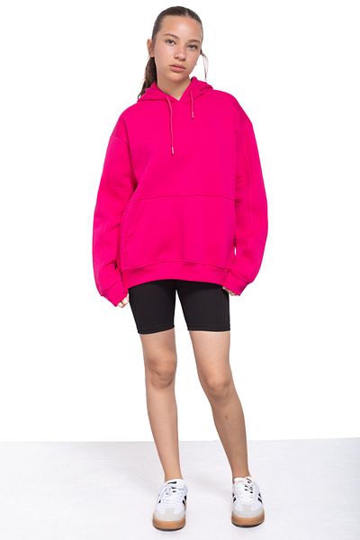 Cansın Mini Fuchsia Kangaroo Pocket Basic Hooded Sweatshirt for Girls 21206