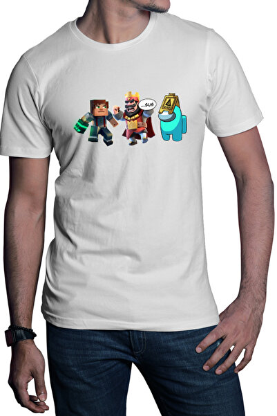 OEM Tricou barbati Clash Royale Among Sus Caution Minecraft Steve