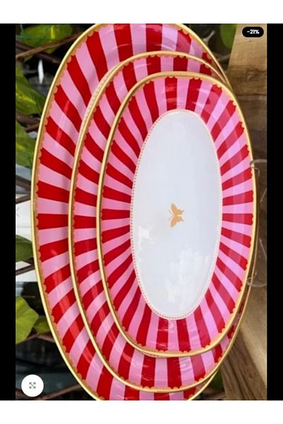 PONCİKPAZAR 3-Piece Pink Candy Presentation Boat Plate