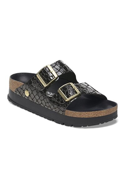 Birkenstock Arizona Platform Nl Shiny Croc Çift Bant Siyah Kadın Terlik