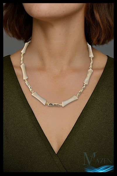 MAZEN Bone Form Beaded Necklace |   Special Design Accessory with Gold Detail