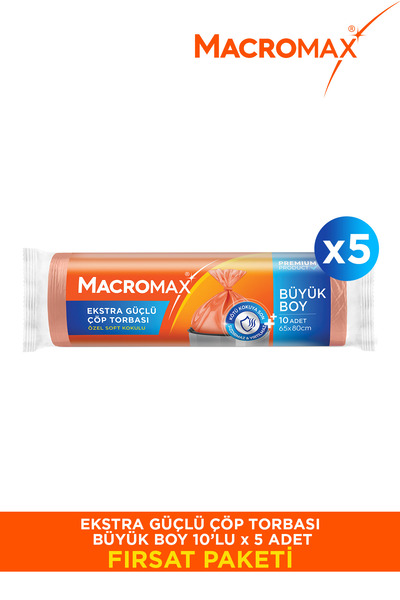 MACRO MAX Ekstra Güçlü Çöp Torbası Büyük Boy 10'Lu Paket X5