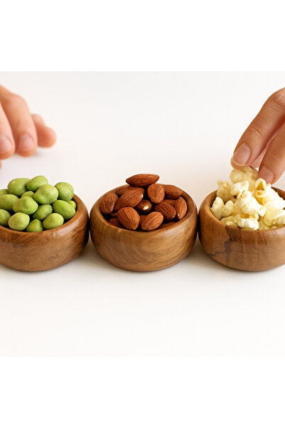 tios home 3-Piece Natural Wooden Presentation Bowl Snack Bowl Rustic Serving Bowls Round Diameter 9.5cm