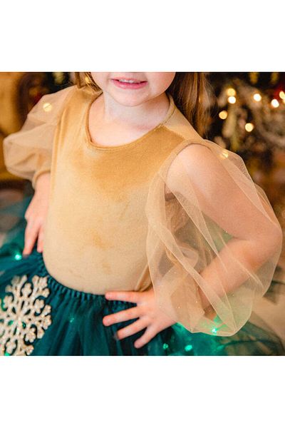 fustite cu luminite Brown Velvet Bodysuit with Puffy Glitter Sleeves - 3-4 years (98-104 cm)