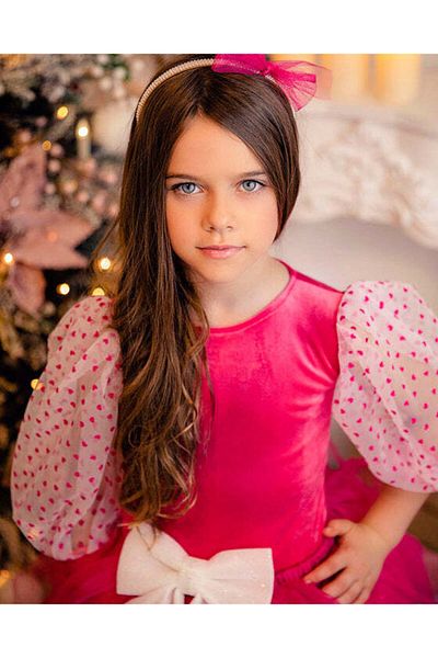 fustite cu luminite Soft Velvet Bonbon Pink Bodysuit with Puff Sleeves - 3-4 years (98-104 cm)