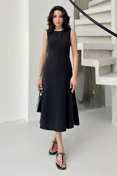 Serica Moda Black Crew Neck Midi Sleeveless Midi Dress