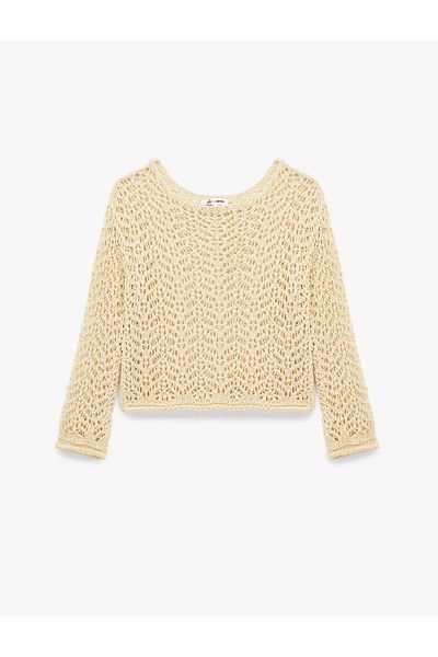 Koton Long Sleeve Crew Neck Knitwear Openwork Sweater