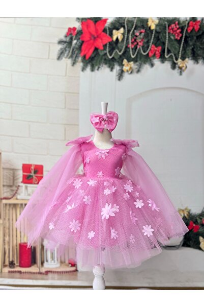 Nissa Pembe pelerin kollu elbise