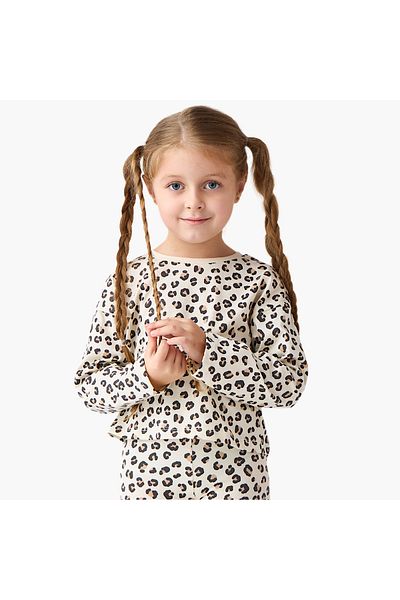 Juniors Printed T-shirt with Crew Neck and Long Sleeves - Set of 2