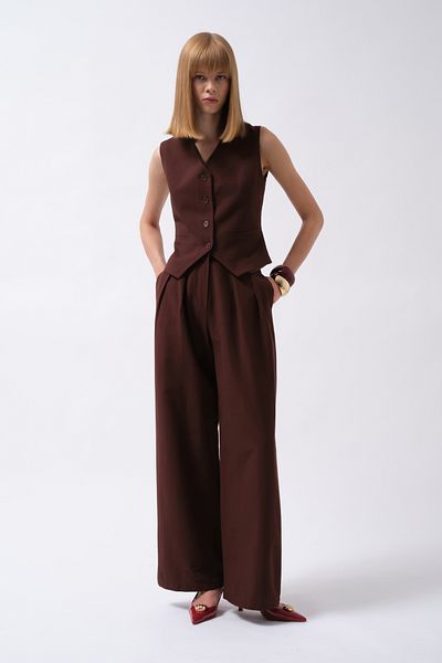 Black Fashion Flato Pocketed Buttoned Brown Vest