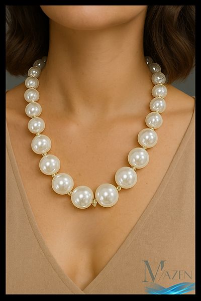 MAZEN Large Pearl Detailed Gold Spacer Necklace |   Elegant and Stylish Design